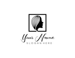 femme visage avec feuille style stylisé beauté salon logo vecteur