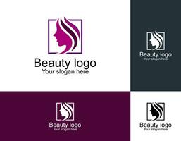 logo de beauté avec femme à l'intérieur du cercle et modèle de conception de carte de visite, fleur, logo, femme, vecteur premium