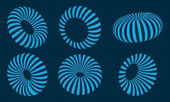 3d rayé forme logo ensemble. technologie numérique cercle logo vecteur