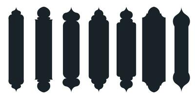 collection de arabe Oriental les fenêtres, arches et des portes. moderne conception dans noir pour cadres, motifs mosquée dôme et lanternes islamique Ramadan kareem et eid mubarak style. vecteur illustration