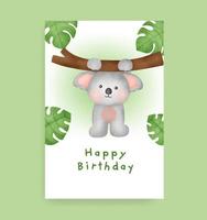 carte d'anniversaire avec un koala mignon dans un style aquarelle vecteur