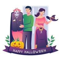 content Halloween des gamins avec leur Parents et Halloween citrouilles illustration paquet pack octobre vecteur eps