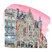 Bruxelles Belgique aquarelle main tiré illustration isolé sur blanc Contexte vecteur