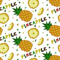 une modèle avec un abstrait image de une ananas et une Nom dans le forme de géométrique formes. été coloré tropical textile imprimer. emballage pour au goût d'ananas des produits. stylisé plat vecteur