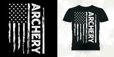 américain drapeau marrant archer chasse amoureux rétro ancien tir à l'arc T-shirt conception vecteur