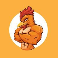 poulet muscle mascotte personnage dessin animé illustration vecteur