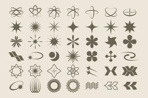 y2k symbole ensemble dans rétrofuturisme style, conception éléments pour logo modèles dans moderne minimaliste style. rétro badges de étoiles et graphique éléments pour affiches. vecteur
