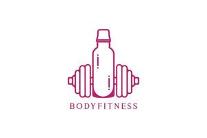 Gym exercice haltère avec l'eau bouteille logo icône. Gym aptitude icône conception concept. bouteille l'eau Gym avec poids icône conception. vecteur