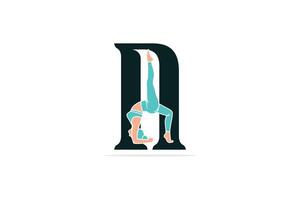 des sports yoga femmes dans lettre n vecteur conception. alphabet lettre icône concept. des sports Jeune femmes Faire yoga des exercices avec lettre n logo conception.