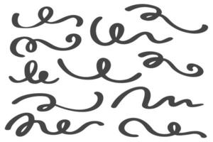 swashes swoops et swishes signes de calligraphie. souligne les traits dessinés à la main. ensemble de symboles vectoriels. vecteur