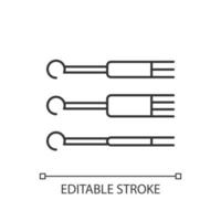 icône linéaire d'aiguilles. aiguilles spéciales pour injecter de l'encre dans la peau humaine. équipement maître. illustration personnalisable de fine ligne. symbole de contour. dessin de contour isolé de vecteur. trait modifiable vecteur
