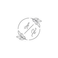 initiales hache monogramme mariage logo avec Facile feuille contour et cercle style vecteur