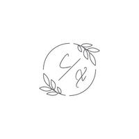 initiales cx monogramme mariage logo avec Facile feuille contour et cercle style vecteur