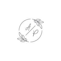 initiales ap monogramme mariage logo avec Facile feuille contour et cercle style vecteur