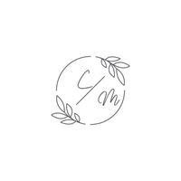 initiales cm monogramme mariage logo avec Facile feuille contour et cercle style vecteur