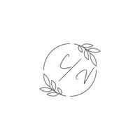 initiales CV monogramme mariage logo avec Facile feuille contour et cercle style vecteur