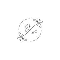 initiales jk monogramme mariage logo avec Facile feuille contour et cercle style vecteur