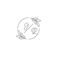 initiales jq monogramme mariage logo avec Facile feuille contour et cercle style vecteur