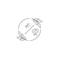 initiales kq monogramme mariage logo avec Facile feuille contour et cercle style vecteur