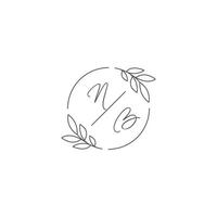 initiales nb monogramme mariage logo avec Facile feuille contour et cercle style vecteur