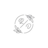 initiales qd monogramme mariage logo avec Facile feuille contour et cercle style vecteur