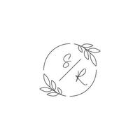 initiales sr monogramme mariage logo avec Facile feuille contour et cercle style vecteur