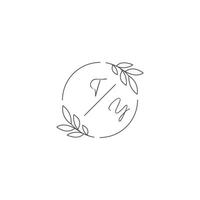 initiales ty monogramme mariage logo avec Facile feuille contour et cercle style vecteur