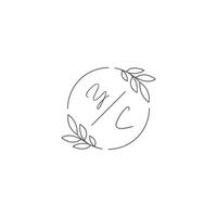 initiales yc monogramme mariage logo avec Facile feuille contour et cercle style vecteur