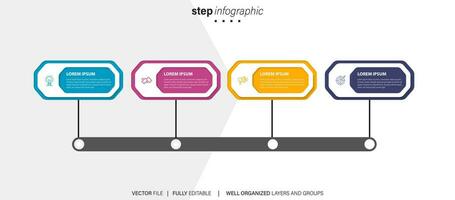 concept de affaires modèle avec 4 successif pas. quatre coloré graphique éléments. chronologie conception pour brochure, présentation. infographie conception disposition vecteur