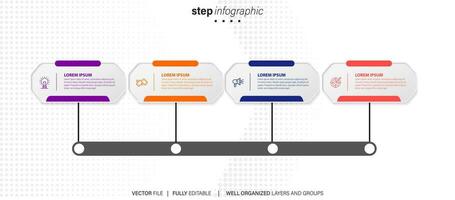 concept de affaires modèle avec 4 successif pas. quatre coloré graphique éléments. chronologie conception pour brochure, présentation. infographie conception disposition vecteur