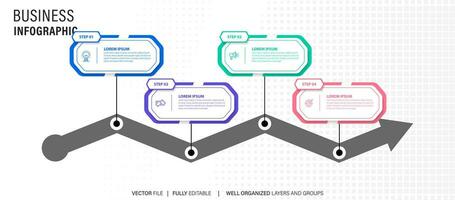 concept de affaires modèle avec 4 successif pas. quatre coloré graphique éléments. chronologie conception pour brochure, présentation. infographie conception disposition vecteur