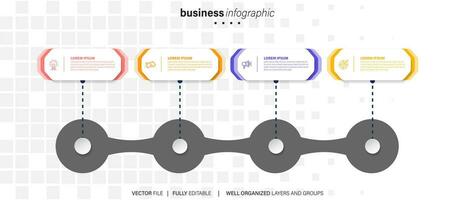 ligne étape infographie. 4 les options flux de travail diagramme, cercle chronologie nombre infographie, processus pas graphique. linéaire vecteur infographies. processus commande infographie La Flèche et pas point illustration