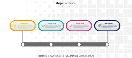 modèle de conception infographique d'entreprise avec 4 options, étapes ou processus. peut être utilisé pour la mise en page du flux de travail, le diagramme, le rapport annuel, la conception Web vecteur