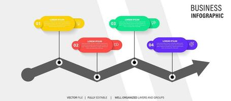 circulaire disposition diagramme avec 4 liste de pas, circulaire disposition diagramme infographie élément modèle vecteur