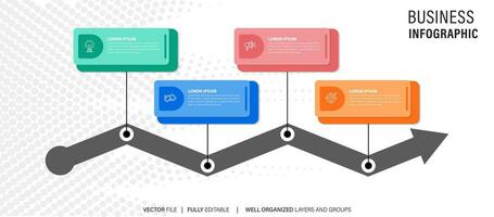 4 éléments schème, diagramme. quatre connecté Les manches. infographie modèle. vecteur