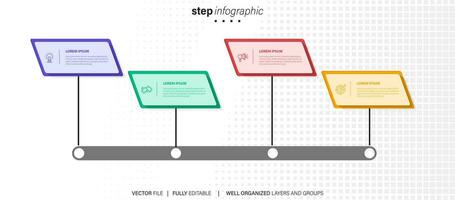 élément de conception infographique de la chronologie et options de nombre. concept d'entreprise en 4 étapes. peut être utilisé pour la mise en page du flux de travail, le diagramme, le rapport annuel, la conception Web. modèle d'entreprise de vecteur pour la présentation.