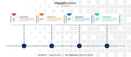 élément de conception infographique de la chronologie et options de nombre. concept d'entreprise en 4 étapes. peut être utilisé pour la mise en page du flux de travail, le diagramme, le rapport annuel, la conception Web. modèle d'entreprise de vecteur pour la présentation.