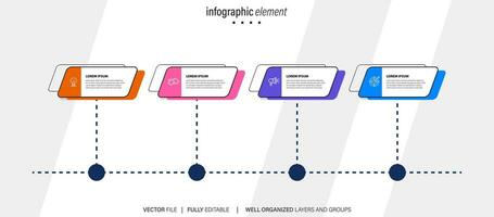 élément de conception infographique de la chronologie et options de nombre. concept d'entreprise en 4 étapes. peut être utilisé pour la mise en page du flux de travail, le diagramme, le rapport annuel, la conception Web. modèle d'entreprise de vecteur pour la présentation.