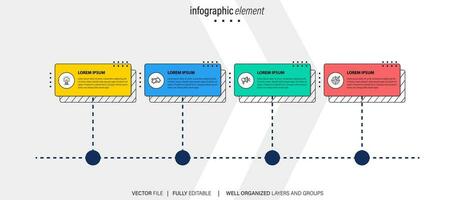 élément de conception infographique de la chronologie et options de nombre. concept d'entreprise en 4 étapes. peut être utilisé pour la mise en page du flux de travail, le diagramme, le rapport annuel, la conception Web. modèle d'entreprise de vecteur pour la présentation.