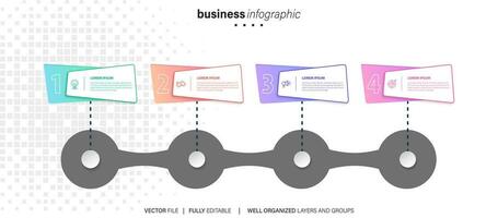 graphique chronologie infographie modèle ou élément avec 4 projet, processus, marcher, option, coloré bar, flèche, minimal, moderne style pour vente glisser, planificateur, flux de travail, feuille de route, la toile vecteur