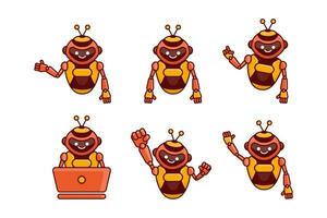 robot mascotte personnage vecteur illustration. robot dessin animé pose ensemble conception collections