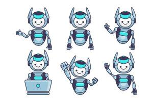 robot mascotte personnage vecteur illustration. robot dessin animé pose ensemble conception collections