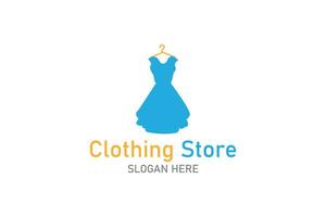 Vêtements boutique logo conception vecteur. bleu robe sur cintre logo vecteur