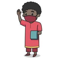 personnage de garçon musulman africain portant un masque facial. vecteur. livre pour enfants. vecteur