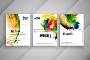 Ensemble de modèles de brochure abstrait coloré trois affaires vecteur