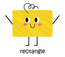 vecteur Jaune rectangle personnage. mignonne géométrique figure avec affronter, rougir et cheveux. mignonne marrant souriant forme personnage pour des gamins et les enfants conception. rectangle affiche pour école et Jardin d'enfants.