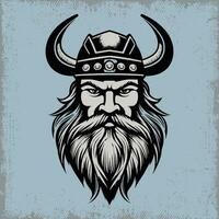 une viking casque avec une longue blanc barbe sur une bleu Contexte vecteur