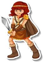 modèle d'autocollant avec personnage de dessin animé de guerrier viking isolé vecteur