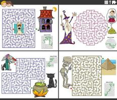 Labyrinthe Activités ensemble avec dessin animé fantaisie personnages vecteur