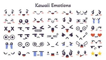 kawaii visage exprimer émotion et ambiance vecteur